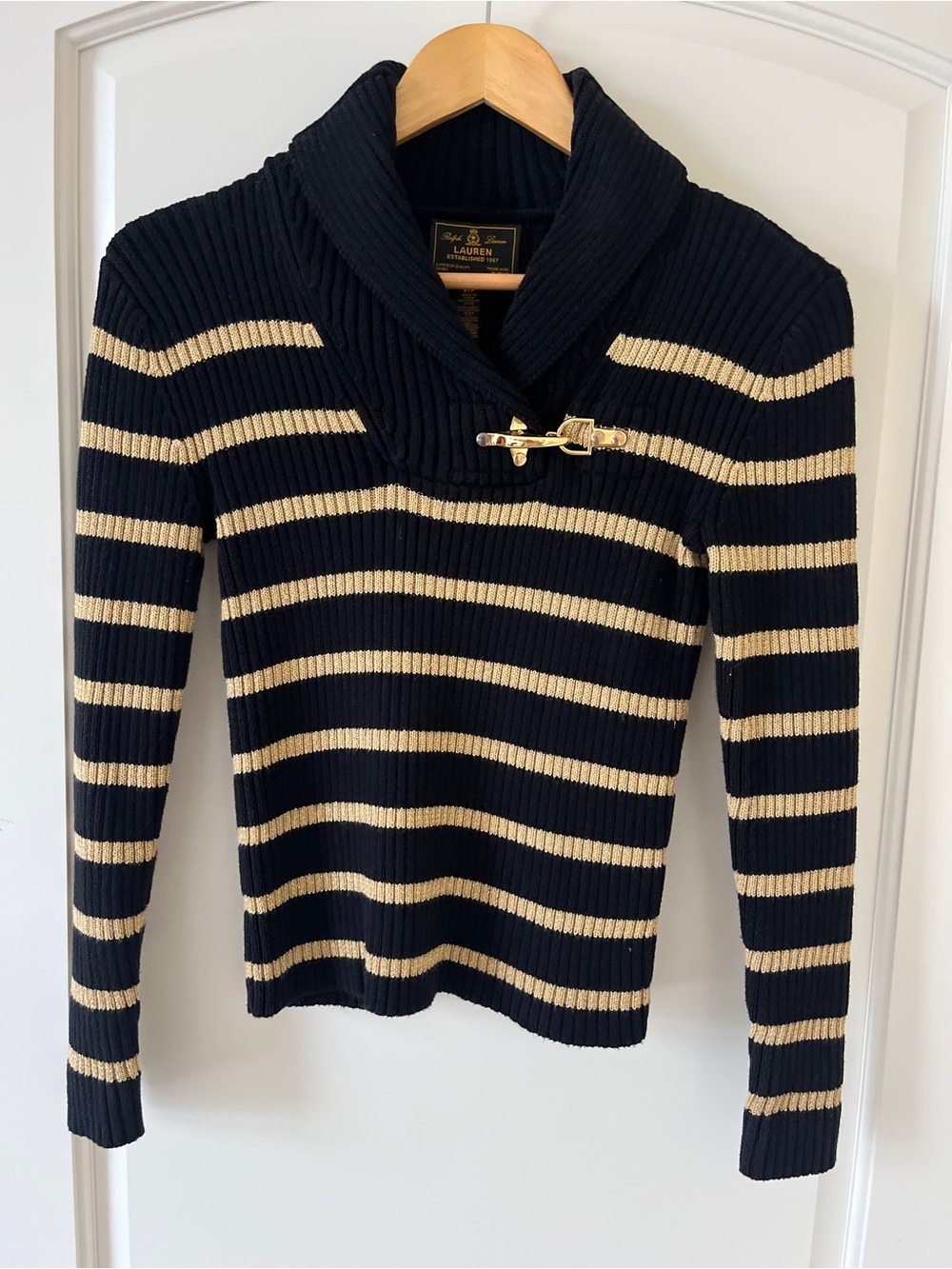 LAUREN Ralph Lauren Nautical Toggle Collar Sweater | Petite P/P | Preppy | Y2K